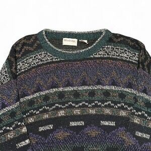 Vintage 90s Windridge Green Multicolored Patterned Knit Sweater - Size Large